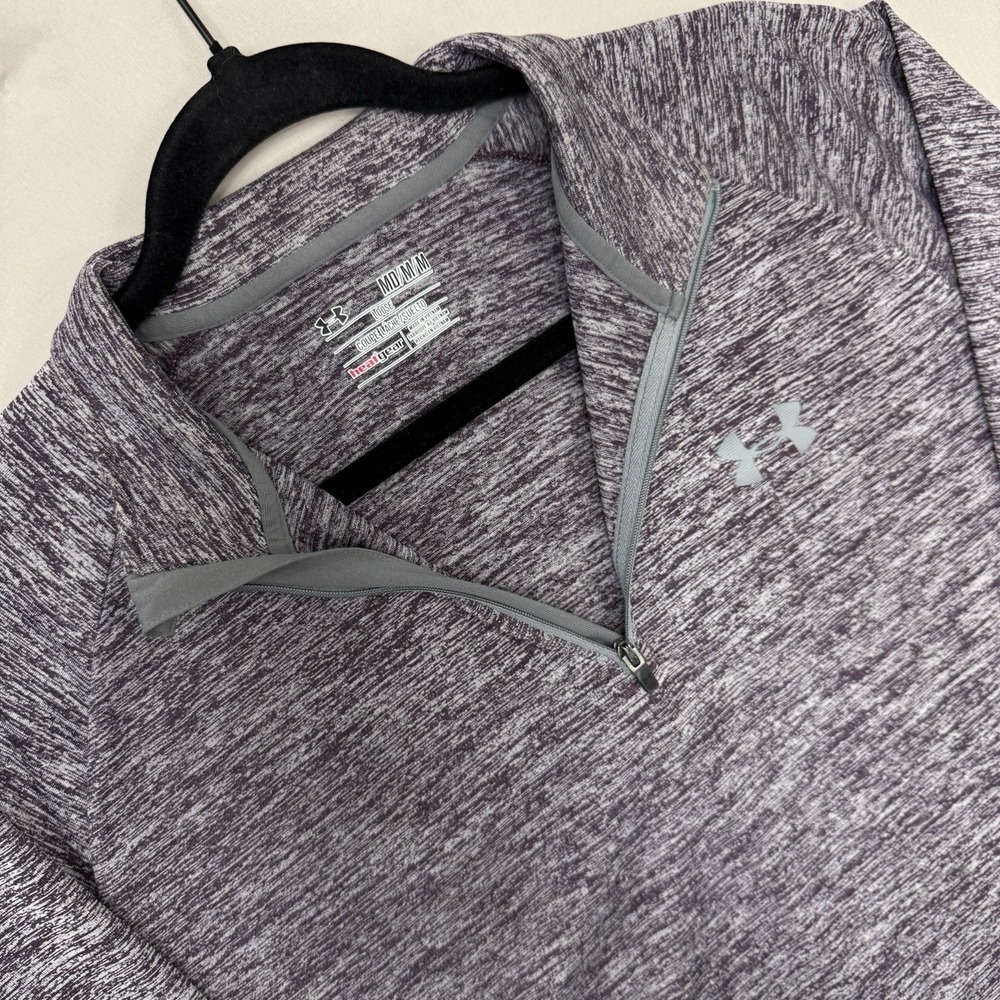 Under Armour HeatGear 1/4 Zip Pullover Mens Medium Purple Gray Heather Athletic